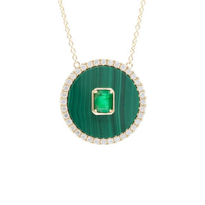 Emerald, Malachite and Diamond Pendant 14K Yellow Gold