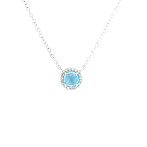 Blue Topaz and Diamond Pendant 14K White Gold