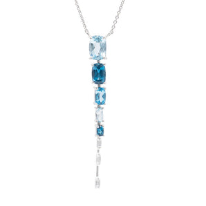 Blue Topaz and Diamond Gradient Cascade Pendant 14K White Gold