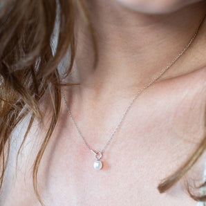 Freshwater Pearl and Diamond Petite Pendant 14K White Gold