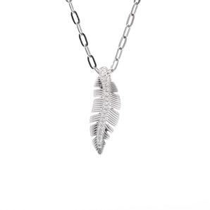 Diamond Feather Pendant 14K White Gold