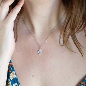 Fluted Hamsa Pendant With Diamonds 14k White Gold