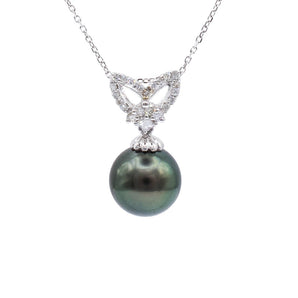 Tahitian Pearl and Diamond Drop Pendant 14K White Gold