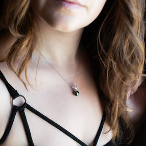 Tahitian Pearl and Diamond Drop Pendant 14K White Gold