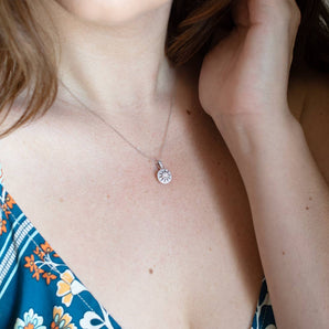 Round Diamond Sunburst Pendant 14K White Gold