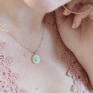 Turquoise, Pearl and Diamond Pendant 14K Yellow Gold