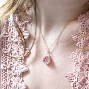 4.10 CT Morganite and Diamond Pendant 14K Rose Gold