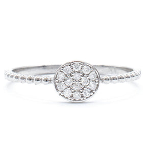 Dainty Pave Diamond Disc Ring 14K White Gold