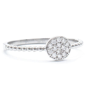 Dainty Pave Diamond Disc Ring 14K White Gold