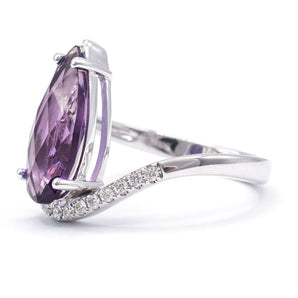 3.30 Carat Pear Amethyst and Diamond Ring 14K White Gold
