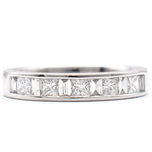 Baguette and Princess Diamond Channel Set Wedding Band 14K White Gold