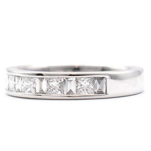 Baguette and Princess Diamond Channel Set Wedding Band 14K White Gold