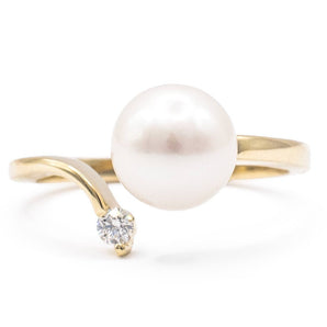 Akoya Pearl and Diamond Duo Ring 14K Yellow Gold