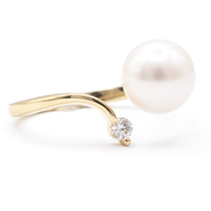 Akoya Pearl and Diamond Duo Ring 14K Yellow Gold