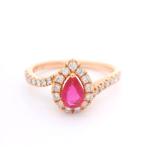 Pear Shaped Ruby and Diamond Ring 14K Rose Gold
