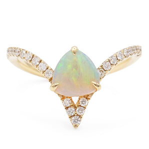 Australian Opal and Diamond Chevron Ring 14K Yellow Gold