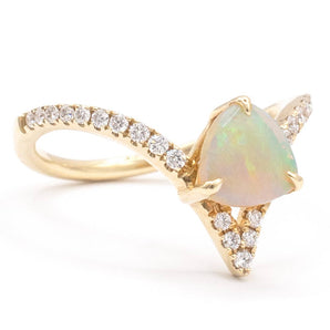 Australian Opal and Diamond Chevron Ring 14K Yellow Gold