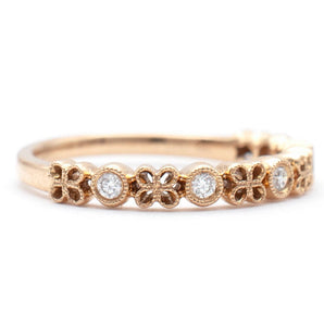 Diamond Flower Filigree Wedding Band 18K Rose Gold