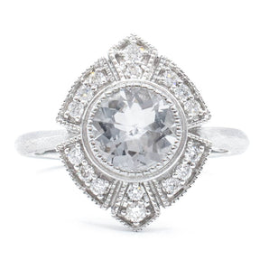 White Topaz and Diamond Art Deco Ring 14k White Gold