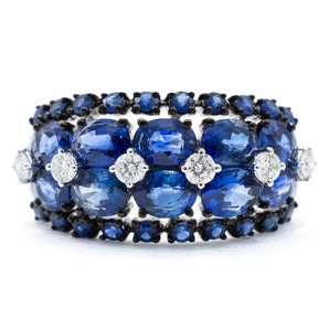 Sapphire and Diamond Cluster Ring 18K White Gold