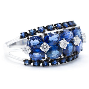 Sapphire and Diamond Cluster Ring 18K White Gold