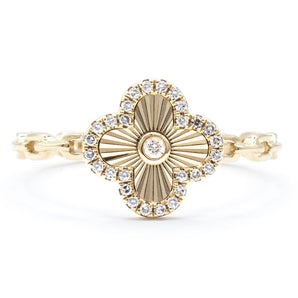 Fluted Diamond Clover Ring 14K Yellow Gold