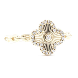 Fluted Diamond Clover Ring 14K Yellow Gold
