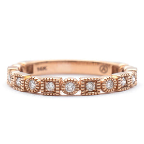 Square and Circle Patterned Diamond Wedding Band 14K Rose Gold