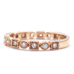 Square and Circle Patterned Diamond Wedding Band 14K Rose Gold