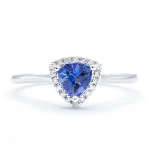 Trillion Tanzanite Halo Ring 18K White Gold
