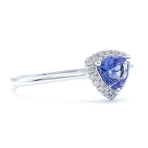 Trillion Tanzanite Halo Ring 18K White Gold
