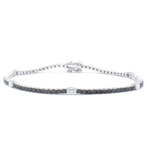 Black and White Diamond Tennis Bracelet 14K White Gold