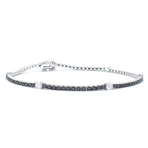 Black and White Diamond Tennis Bracelet 14K White Gold