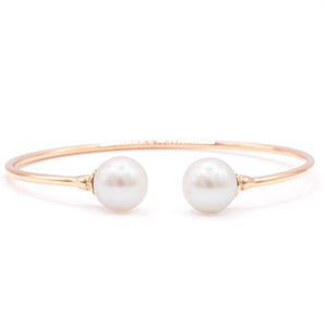 White Pearl Duo Flexi-Bangle Bracelet 14K Rose Gold