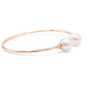White Pearl Duo Flexi-Bangle Bracelet 14K Rose Gold