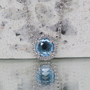 Blue Topaz and Diamond Pendant 14K White Gold