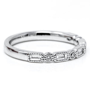 Baguette and Round Diamond Wedding Ring 18K White Gold
