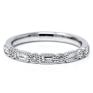 Baguette and Round Diamond Wedding Ring 18K White Gold