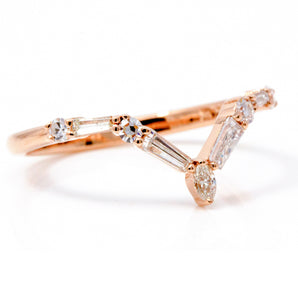 Baguette, Round and Marquise Diamond Chevron Wedding Band 14K Rose Gold